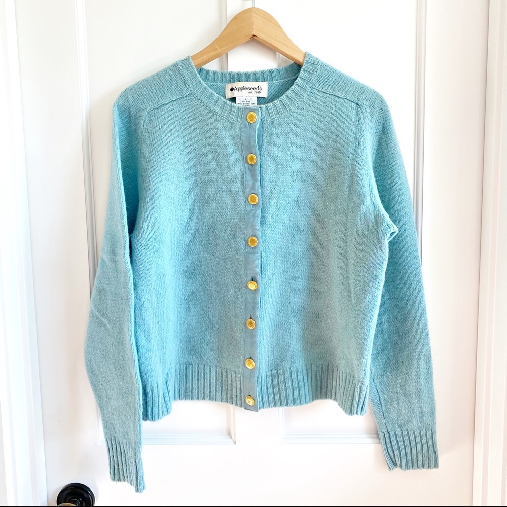 Vintage 80s Robins Egg Blue Cardigan Sweater Wool